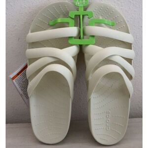 Crocs 208217-2Y2 Women's Sz 11 Bone/Off White Splash Strappy Slide Sandals